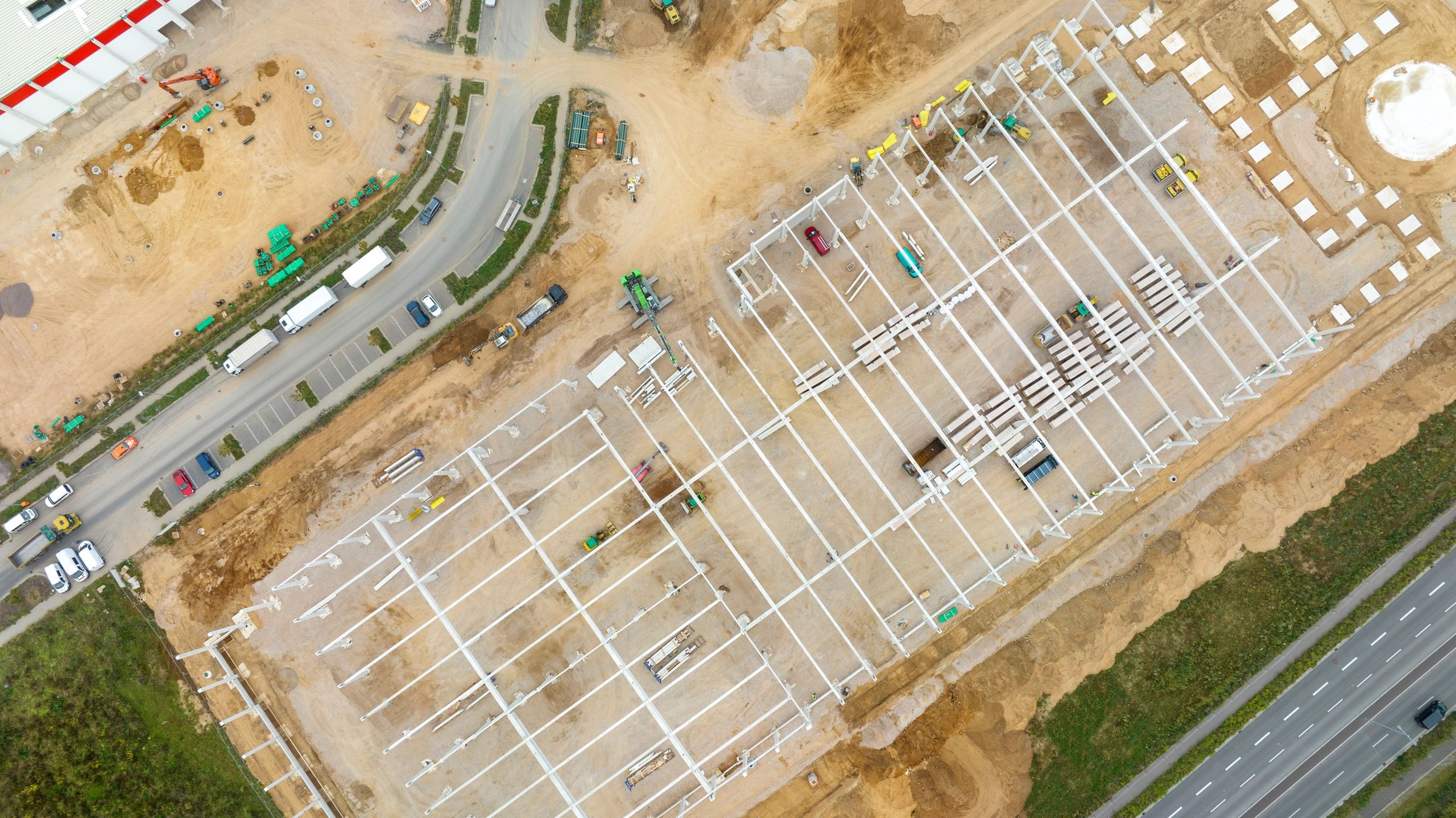 Aerial view of a large infrastructure and construction site